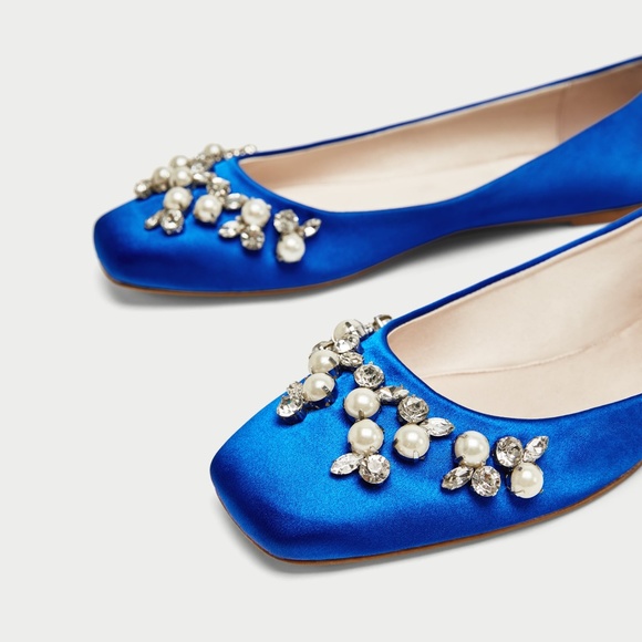 Zara Bejewelled Blue Satin Ballerinas US 6 EU 37 NWT - Picture 4 of 5